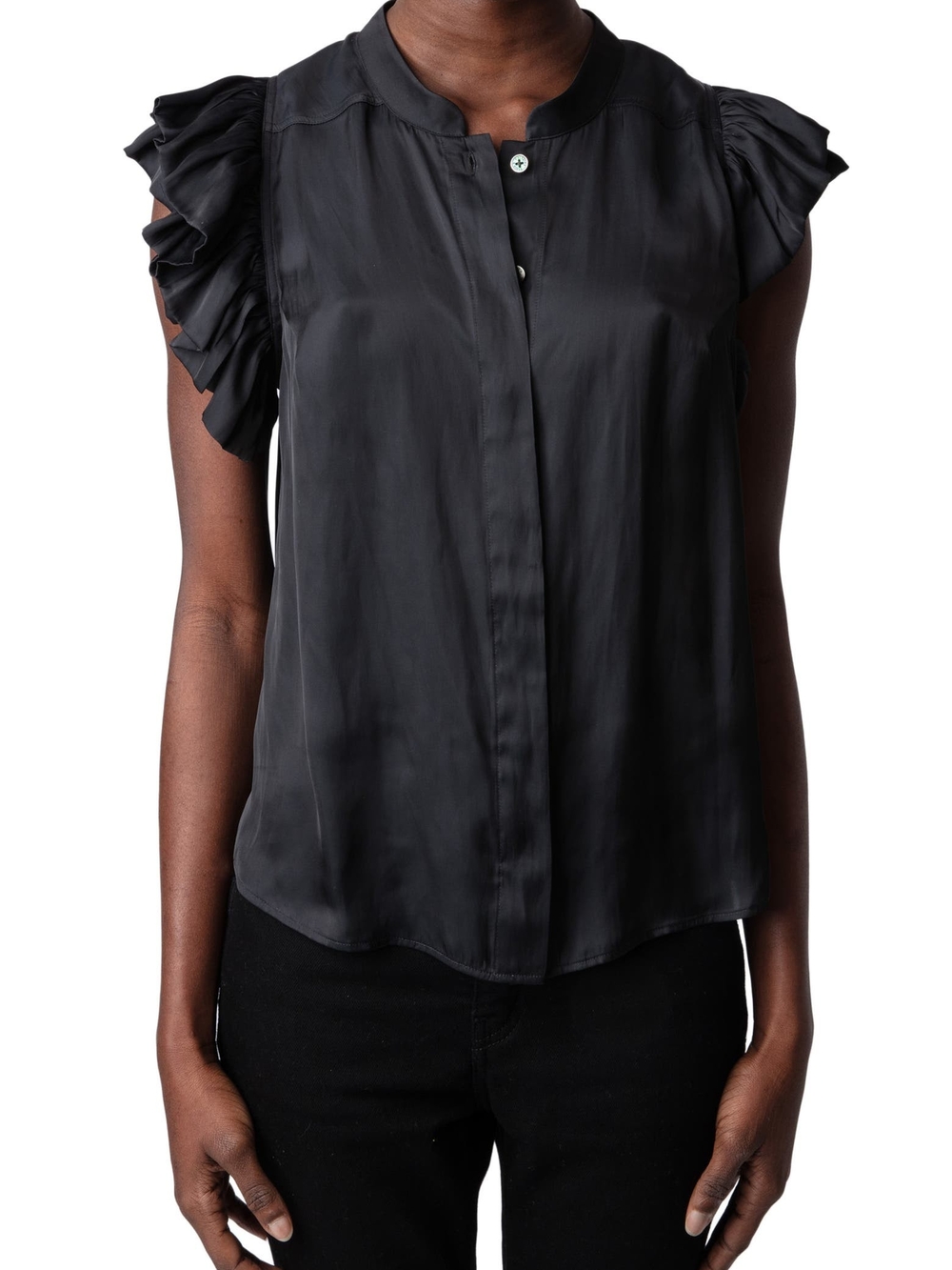 Zadig & Voltaire Black Ruffle Sleeve Satin Blouse